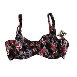 Camille Swim Top Size UK 32D EUR 70D Black Red Floral Hibiscus NEW
